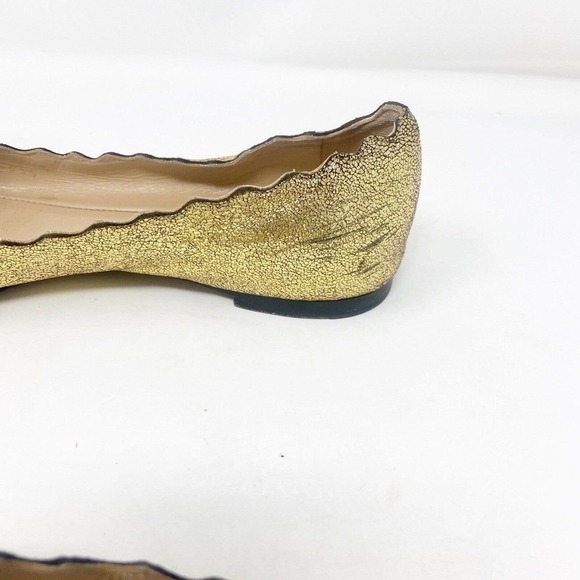 Chloe Lauren Gold Metallic Sparkle Scalloped Ballet Flats 37 US 7 - Picture 3 of 8